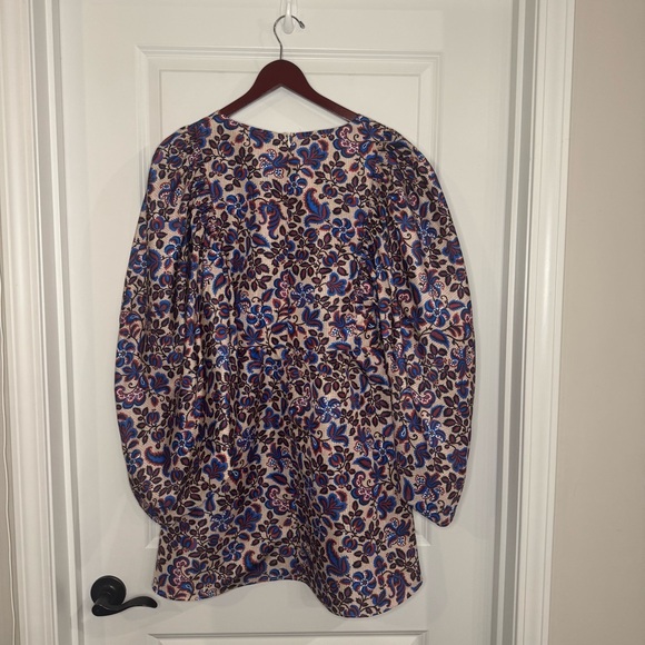 La Double J Dolly Floral Ortica Blue Print Puff Sleeve A Line Dress - Picture 12 of 15